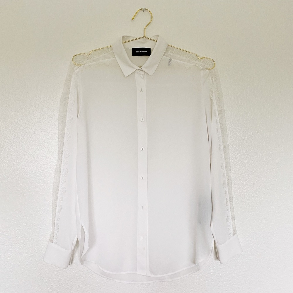 THE KOOPLES White Button Down Blouse w/ Lace SZ XS